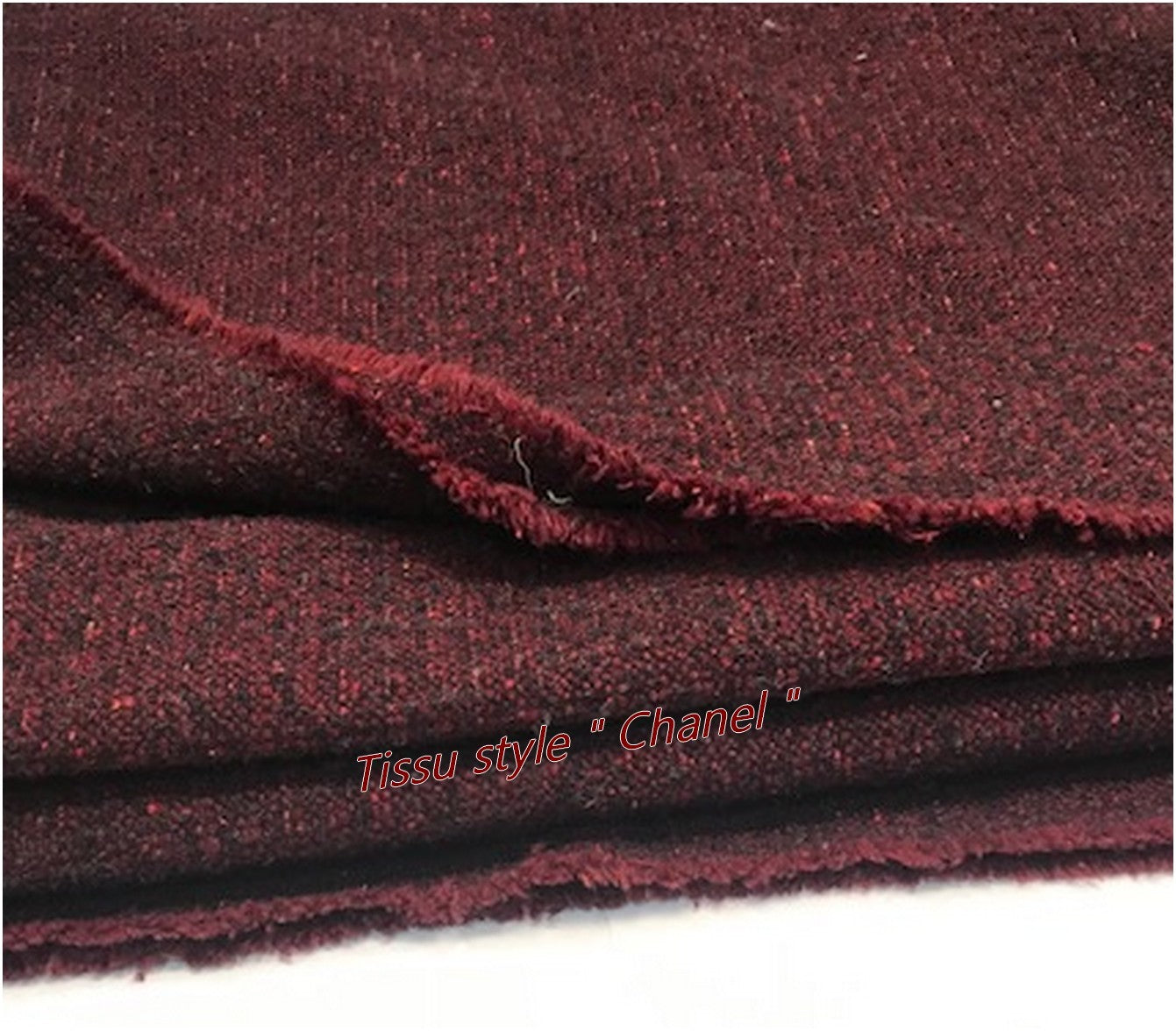 Tissu Style "Chanel" Tweed Lie De Vin Au Mètre Haute Couture.