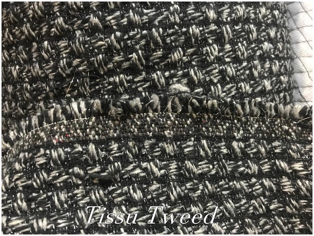 Tissu Style "Chanel" Tweed Lurex Au Mètre En Gris Chiné Haute Couture.