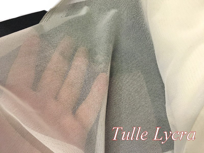 Tissu Tulle Résille Lycra Au Mètre en Couleur écru ivoire Pour Justaucorps.