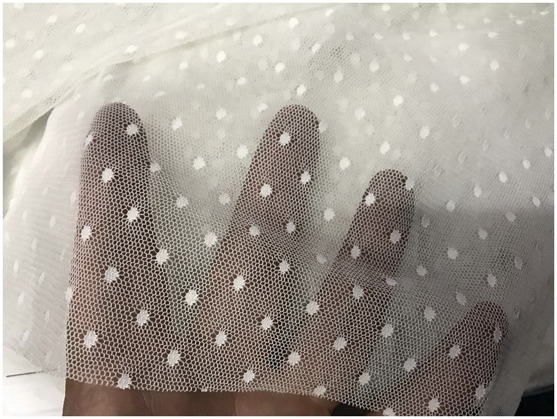 Tissu Tulle Résille plumetis Blanc Lycra Au Mètre Pour Mariage Et Décorations