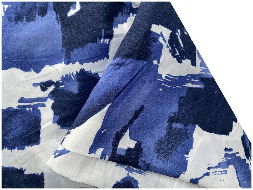Tissu Voile De Coton Imprimé Bleu Au Mètre En Grande Largeur