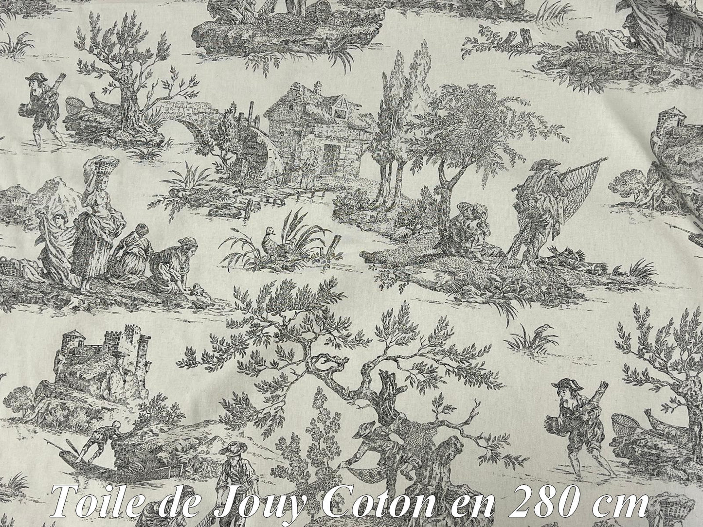 Toile de Jouy Gris en coton 100 % – largeur 280 cm – fabrication française 🇫🇷