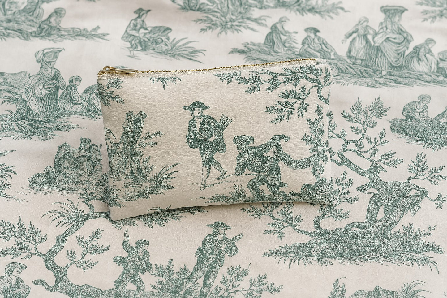 Toile de Jouy vert en coton 100 % – largeur 280 cm – fabrication française 🇫🇷