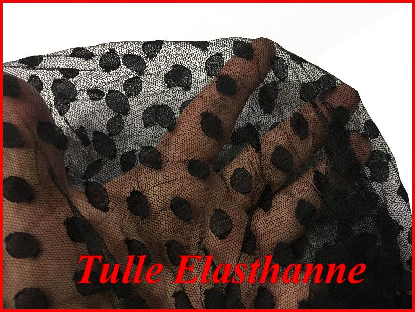 Tulle Plumetis Gros Pois En Résille Elasthanne Au Mètre Couleur Noir Pour Justaucorps.