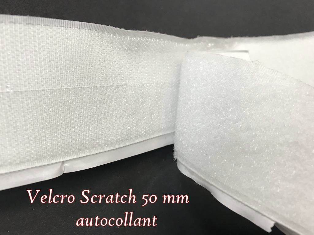 Velcro Scratch auto adhessif en 50 mm blanc, bande Scratch autocollante