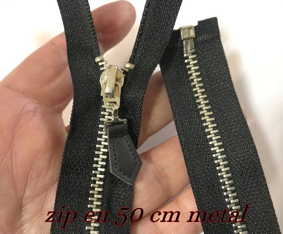 ZIP Fermeture A Glissière Métal Maille Argenté En 50 Cm Noir Ouvrable