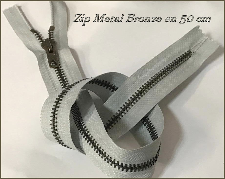 Zip Fermeture A Glissière Métal Maille bronze En 50 Cm Bleu Ciel Non- Ouvrable