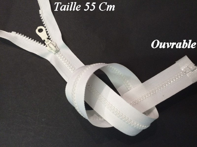 Zip Fermeture Eclair à Glissière en Maille Injecté à Coudre en 55 cm Blanche séparable.