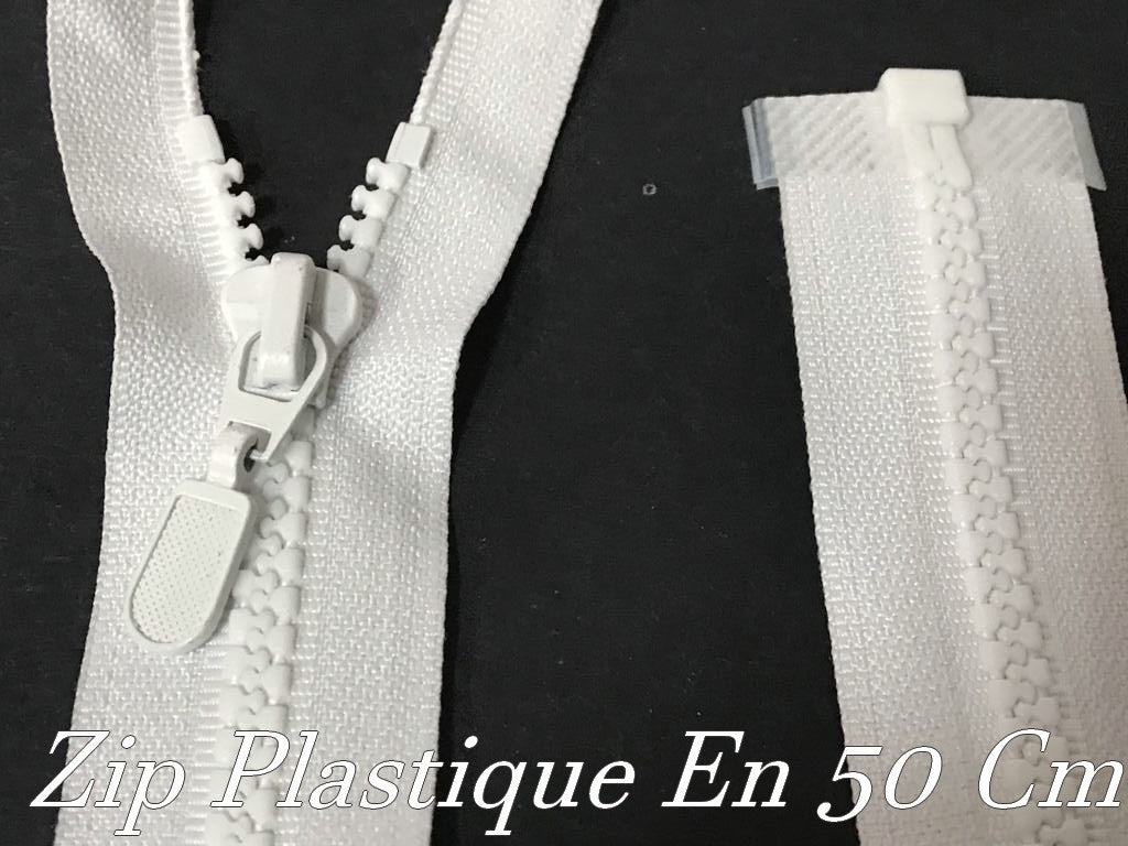 Zip Fermeture en maille Plastique injectée En 50 Cm Blanche à Glissière à Coudre Séparable : . Pratiques et Personnalisables