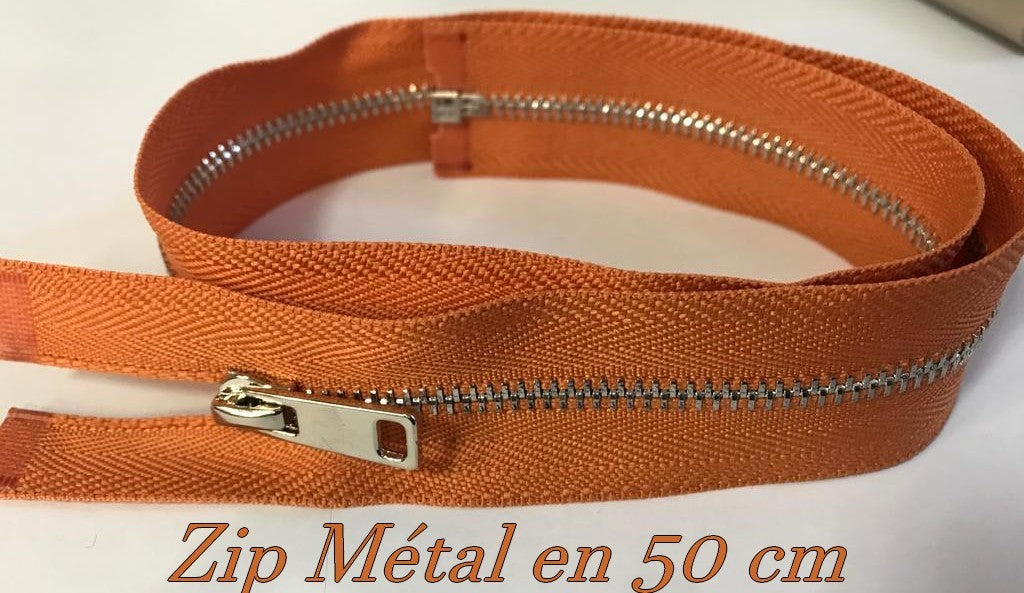 Zip Métal Fermeture A Glissière Métal Maille Fine argenté En 50 Cm orange Ouvrable