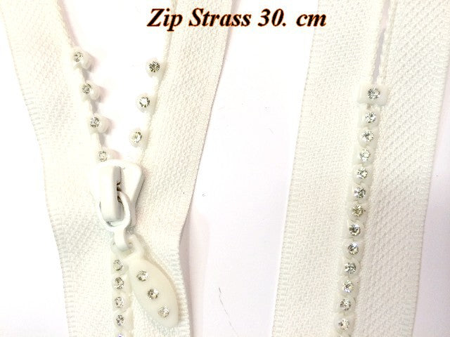 Zip Strass Blanc en 30 cm Non-Ouvrable. Blanc