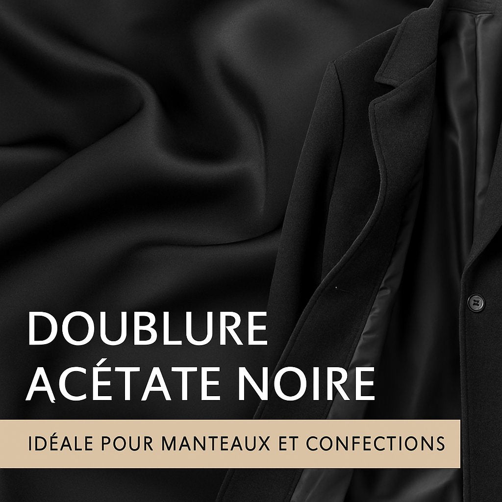Doublure Acétate noire – 150 cm de large – Idéale pour robes, manteaux et confections