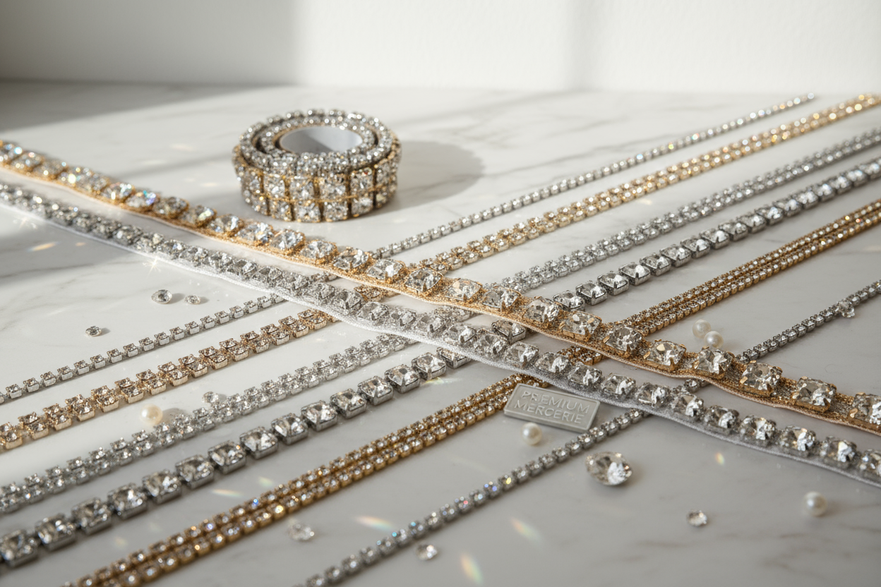 Galons et Rubans Strass au Mètre | Rhinestone Trim Ribbon by the Meter