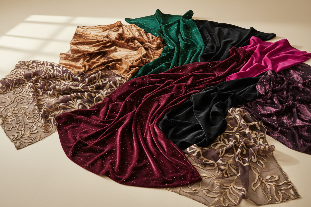 Tissus Velours au Mètre - Velours de Soie et Pailleté Haute Couture