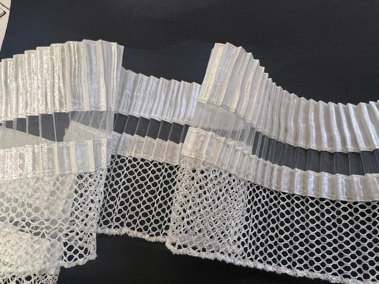 Ruban Plissé Satin Organza Filet 85mm - Stretch Élégant