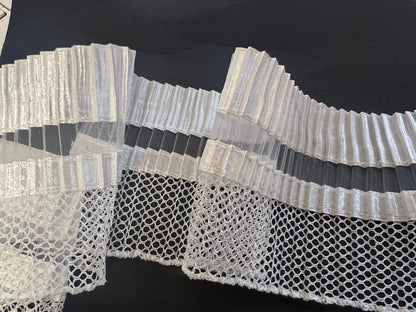 Ruban Plissé Satin Organza Filet 85mm - Stretch Élégant