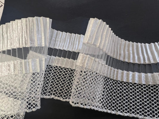 Ruban Plissé Satin Organza Filet 85mm - Stretch Élégant