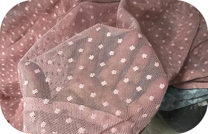 Tulle Plumetis Vieux Rose 145 cm - Pois Brodés - Non Extensible Premium