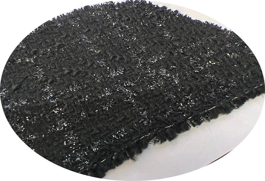 Tweed Noir Paillettes Style Chanel - Haute Couture 150 cm - Maison Parisienne