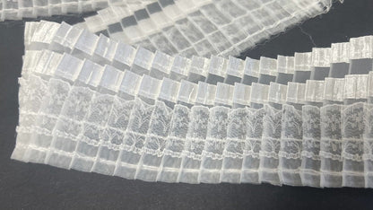 Bande Plissée Organza Blanc — Bordure Dentelle & Satin 6 cm Au Mètre
