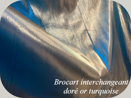 Brocart Interchangeant Bleu Turquoise et Or 150cm - Tissu Haute Couture Premium