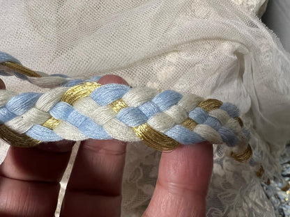 Galon Tressé Tricolore 15mm Bleu Blanc Doré - Cordon Décoratif Luxe Style Chanel