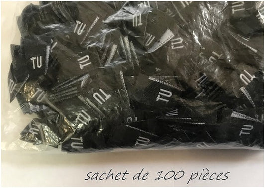 100 Etiquettes De Vêtements Noir " Tailles Unique " Par 100 Pièces  Découpées A Coudre, Contexture Pour Confection.