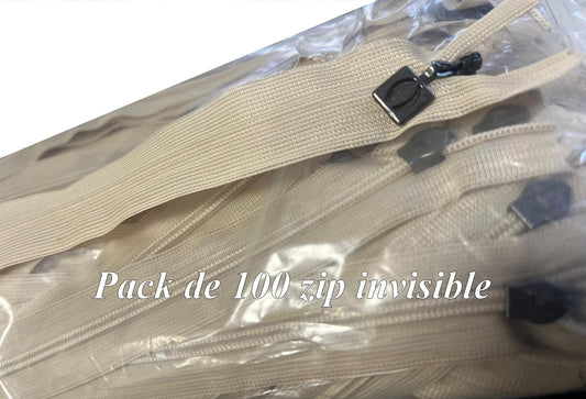 100 Fermetures Invisibles Beige 20 cm - Curseur Métal - Vente en Gros"