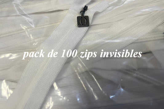 100 Fermetures Invisibles Blanches 20 cm - Curseur Métal - Vente en Gros"