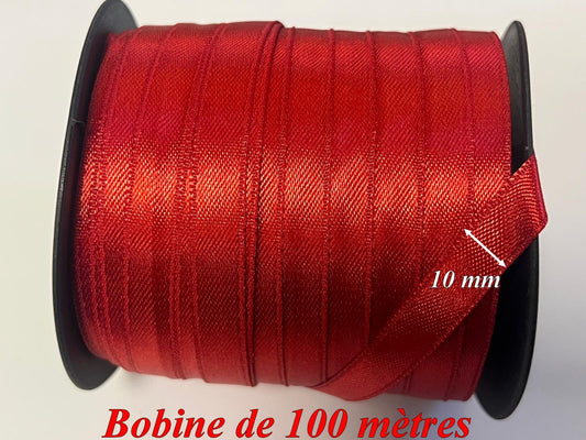 100 mètres de ruban satin double face 10 mm rouge en Bobine - Qualité premium pour couture et décoration
