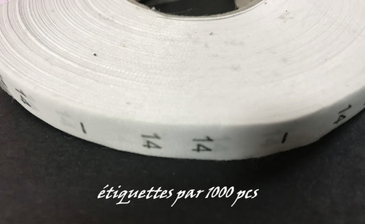 1000 Etiquettes De Vêtements " Taille 14 ans " Par 1000 Pièces  A Coudre, Contexture Pour Confection.