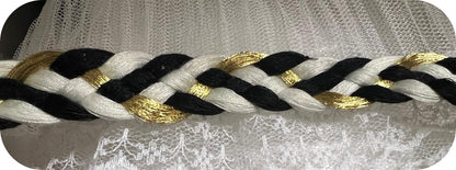 Galon Tressé Tricolore 15mm Noir Blanc Doré - Cordon Décoratif Luxe Style Chanel