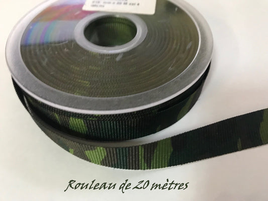 20 Mètres de Ruban Gros Grain 15 mm Au mètre kaki Façon Militaire A Coudre Pour Loisirs Créatifs Et Décorations.