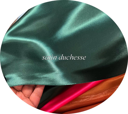 Satin Duchesse Vert Bouteille 150 cm - Tissu Haute Couture Luxe Au Mètre