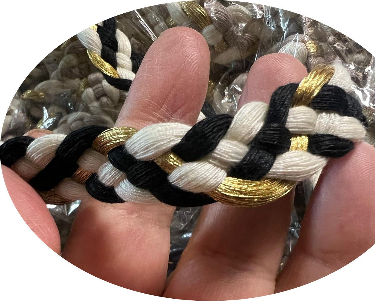 Galon Tressé Tricolore 15mm Noir Blanc Doré - Cordon Décoratif Luxe Style Chanel