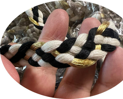 Galon Tressé Tricolore 15mm Noir Blanc Doré - Cordon Décoratif Luxe Style Chanel