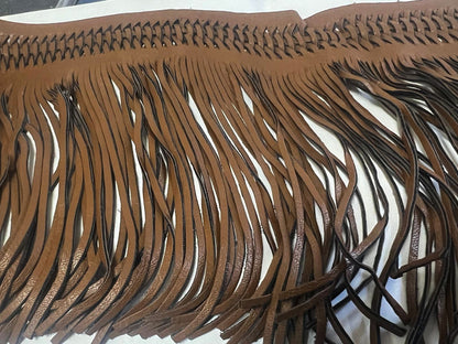 Frange Cuir Caramel Cognac 15cm - Galon Bohème Western au Mètre