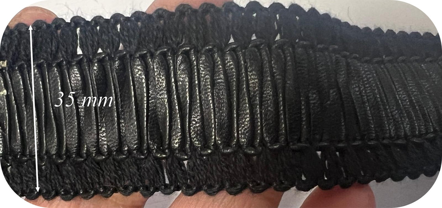 Galon Style Chanel Simili Cuir Noir 35mm - Ruban Tressé Haute Couture pour Veste Courte, Jupe Tweed et Customisation