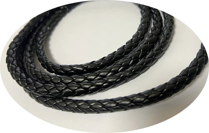 Cordon cuir Ciré Tressé Noir 140cm Ø10mm avec Embouts Argentés | Braided Waxed Cord Black 140cm