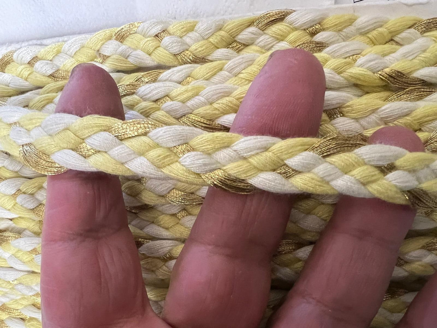 Galon Tressé Tricolore 15mm Jaune Blanc Doré - Cordon Décoratif Luxe Style Chanel