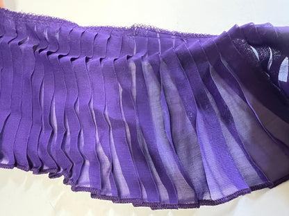Ruban Mousseline Plissé Violet 12cm Au Mètre - Galon Couture Customisation Chemisier Jupe