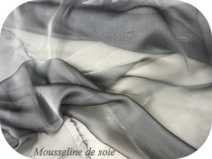 Mousseline de Soie Changeante Gris et Noir 145 cm - Haute Couture