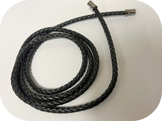 Cordon cuir Ciré Tressé Noir 140cm Ø10mm avec Embouts Argentés | Braided Waxed Cord Black 140cm