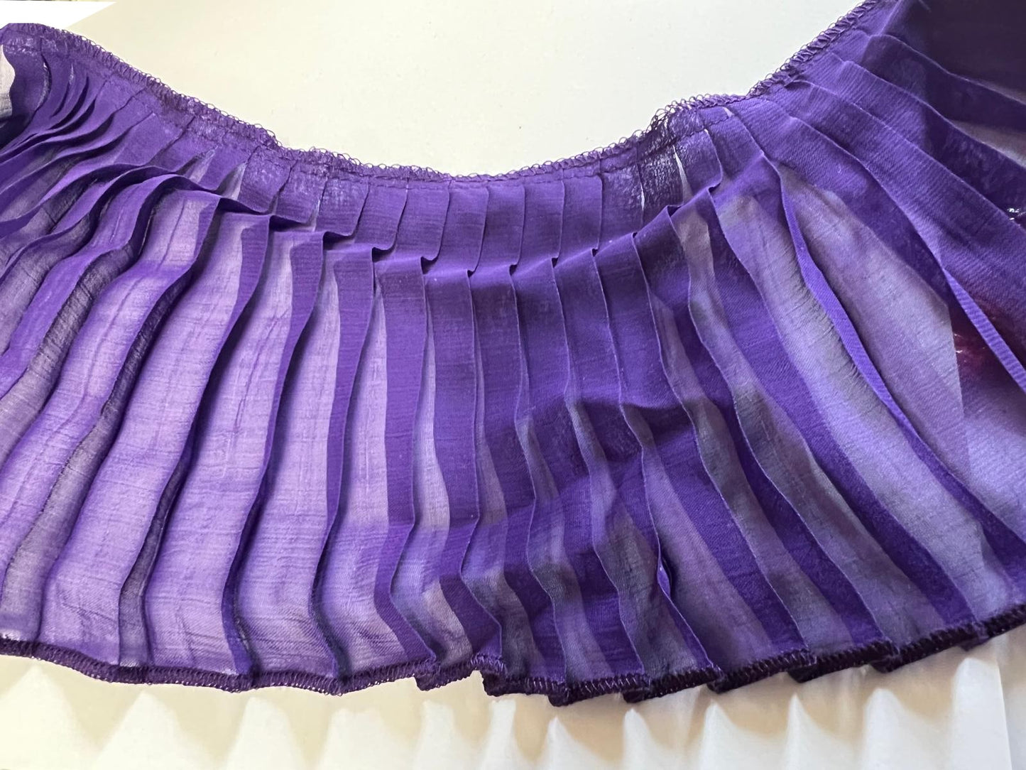 Ruban Mousseline Plissé Violet 12cm Au Mètre - Galon Couture Customisation Chemisier Jupe