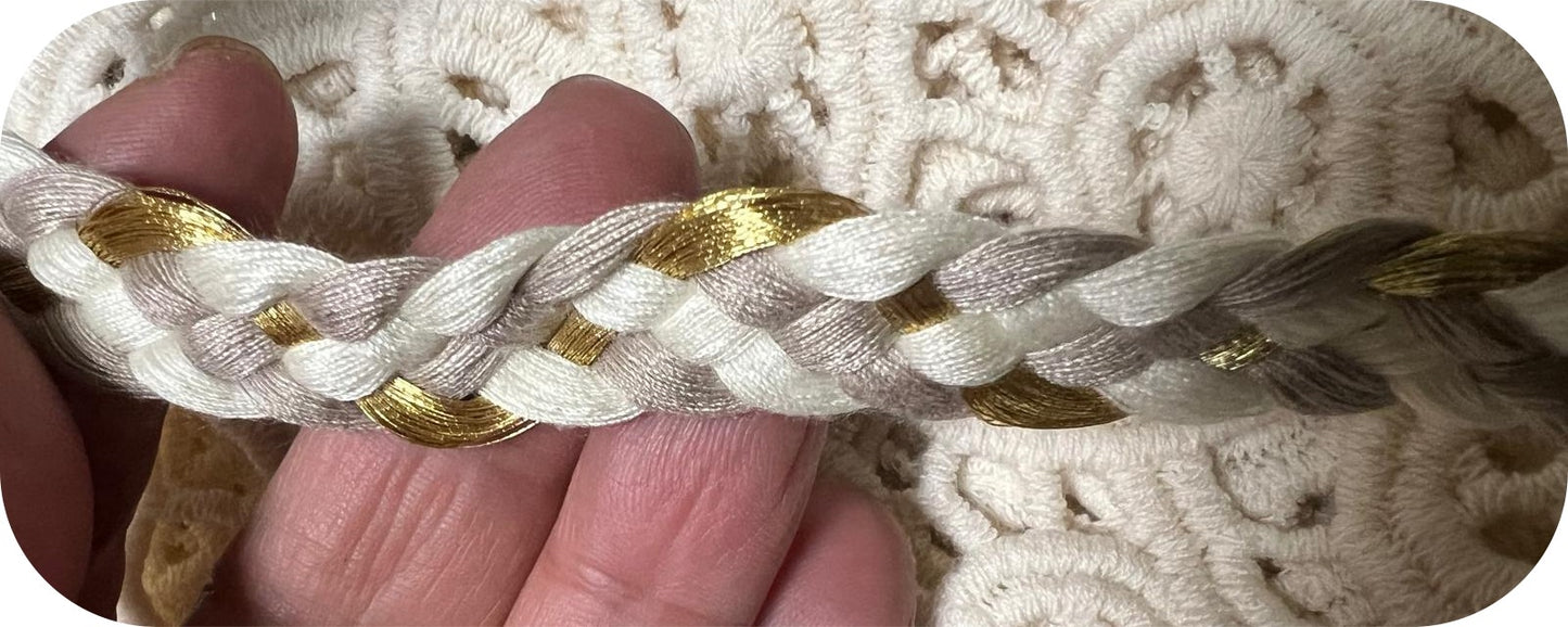 Galon Tressé Tricolore 15mm Beige Blanc Doré - Cordon Décoratif Luxe Style Chanel