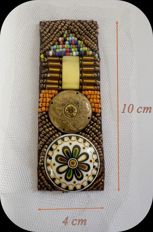 Bracelet Perles sur Résille Blanche Motif Ethnique - 10x4cm - Bronze Multicolore