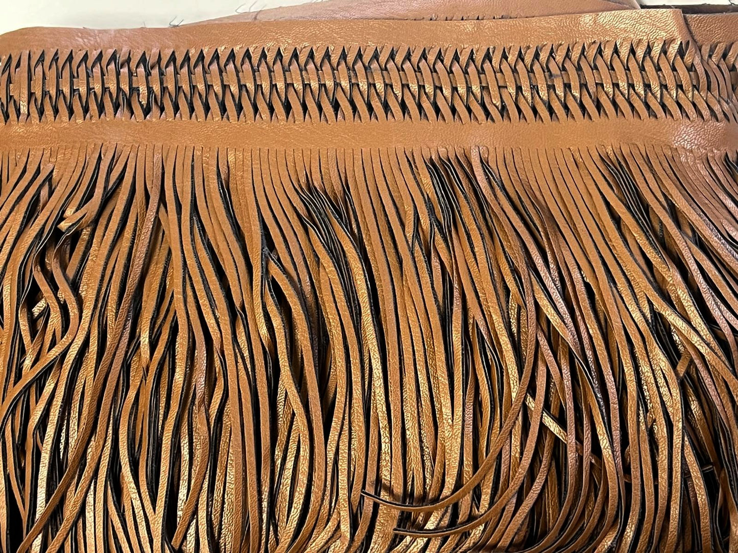 Frange Cuir Caramel Cognac 15cm - Galon Bohème Western au Mètre