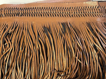 Frange Cuir Caramel Cognac 15cm - Galon Bohème Western au Mètre