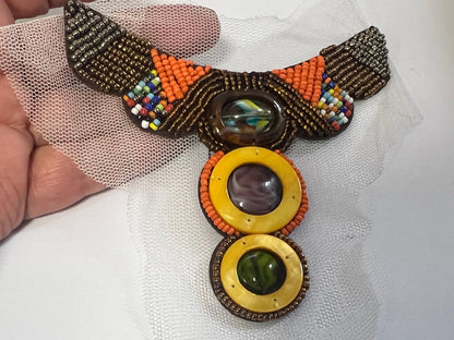 Patch Perles sur Résille Motif Ethnique - 11x12cm - Bronze Orange