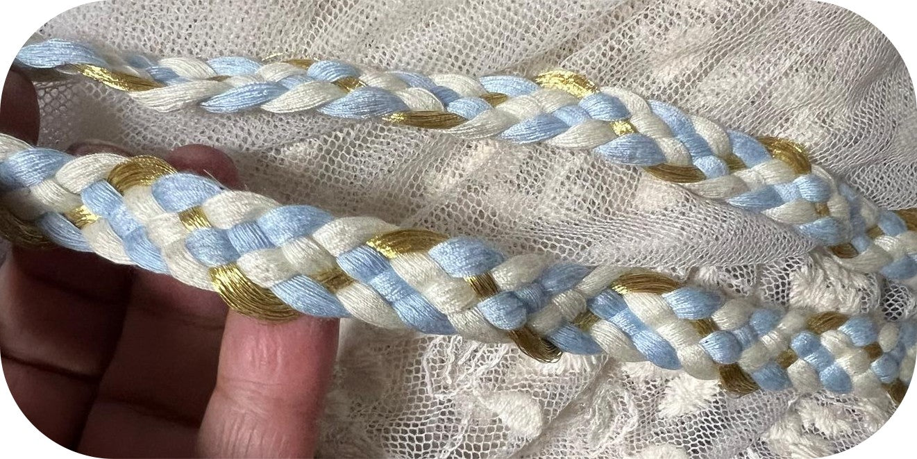 Galon Tressé Tricolore 15mm Bleu Blanc Doré - Cordon Décoratif Luxe Style Chanel